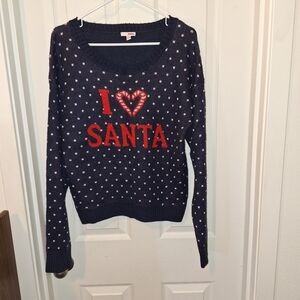 I ♥️ Santa Bongo Blue Polka Dot Sweater Size XL